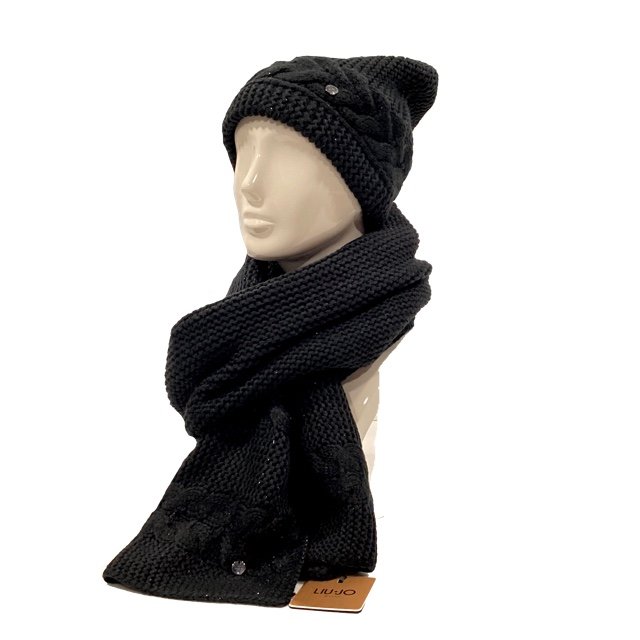 Liu Jo Set Guanti e Sciarpa Donna Treccia Nero