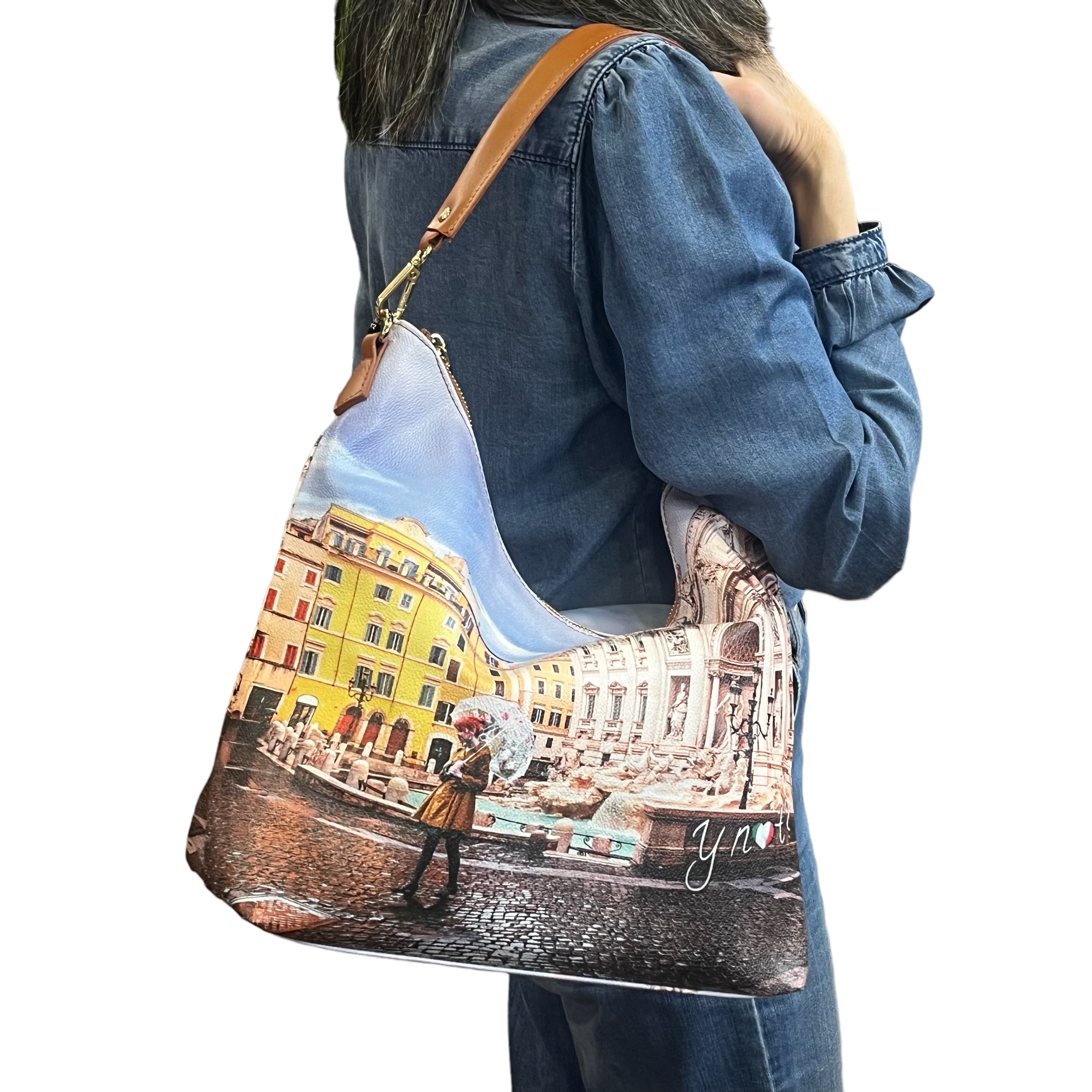 Bolso Bandolera YNOT Shopping Rainbow Roma | Diseño Italia Roma | Correa Ajustable Y Extraíble | Bolsillo Lateral Con Cremallera